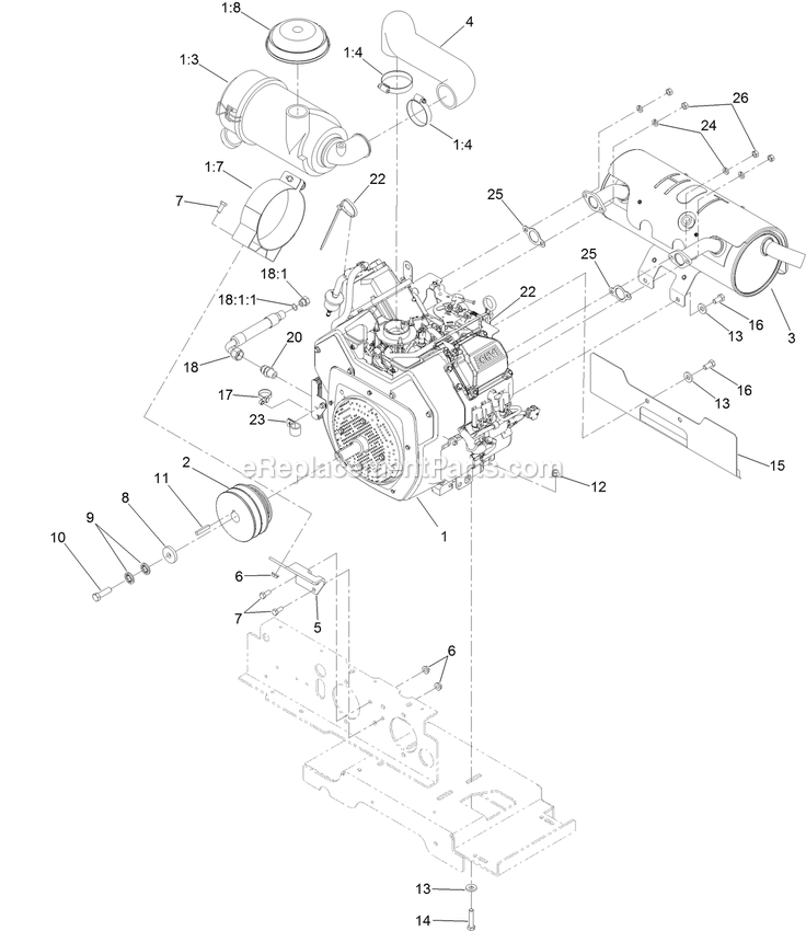 Engine, Muffler And Air Cleaner Assembly Diagram and Parts List for NVS740CKC42000 (404314159-406294344)(2019) Exmark Lawn Mower