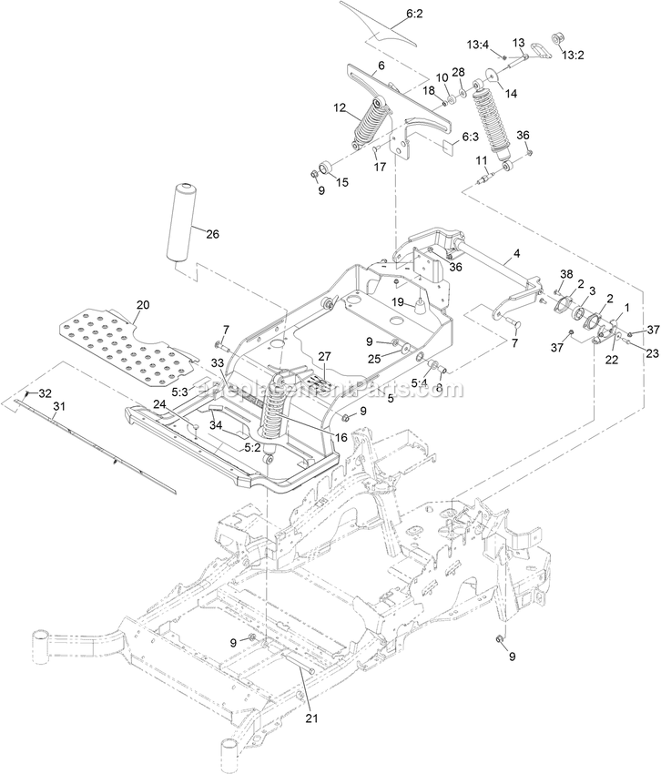 Full Suspension Assembly Diagram and Parts List for LZE730GKA524C2 (402082300-404314158)(2018) Exmark Lawn Mower