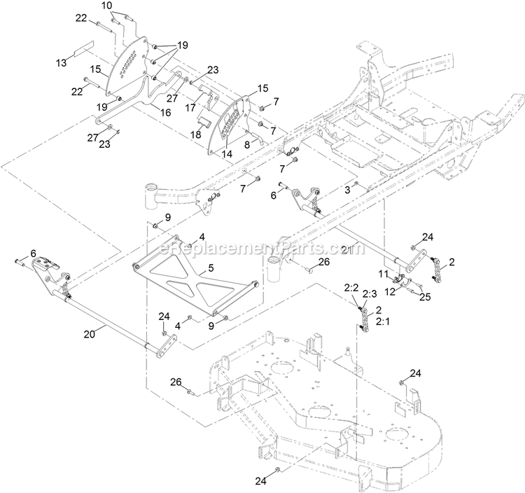 Deck Lift Assembly Diagram and Parts List for PNS651KA483 (314000000-314999999)(2014) Exmark Lawn Mower