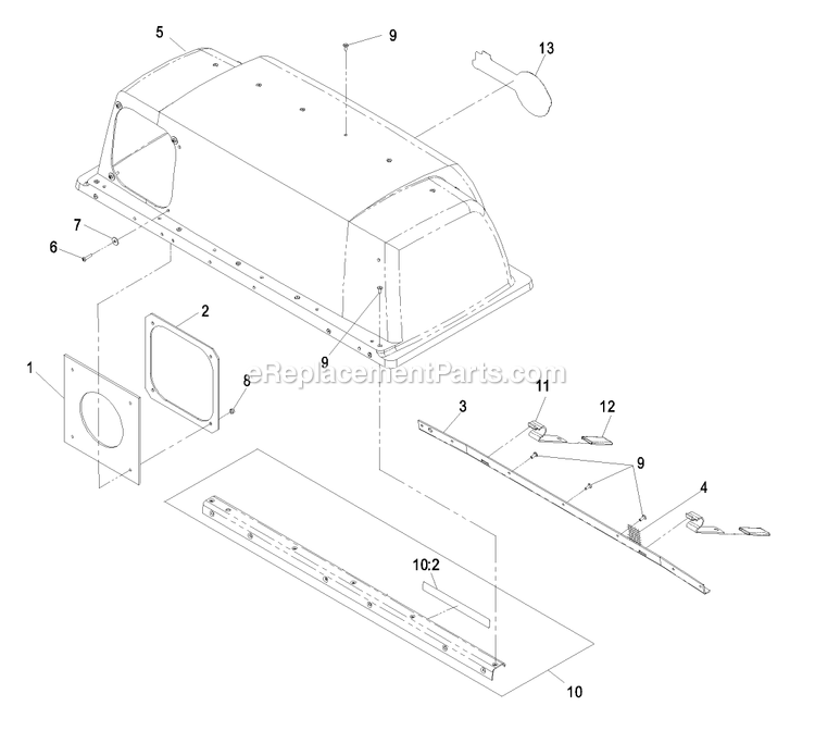 Bagger Hood Assembly Diagram and Parts List for 109-9764 (720000-789999)(2008) Exmark Lawn Tractor Accessories