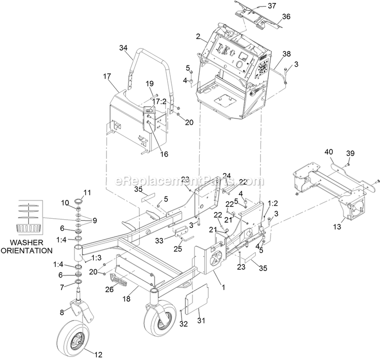 Main Frame Assembly Diagram and Parts List for VTX730EKC52400 (315000000-315999999)(2015) Exmark Lawn Mower
