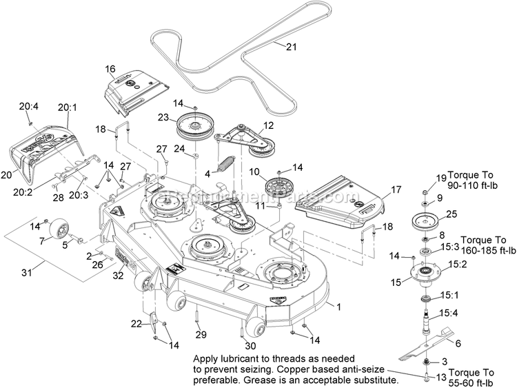 Deck Assembly Diagram and Parts List for LZX38KC606CA (920000-999999)(2011) Exmark Lawn Mower