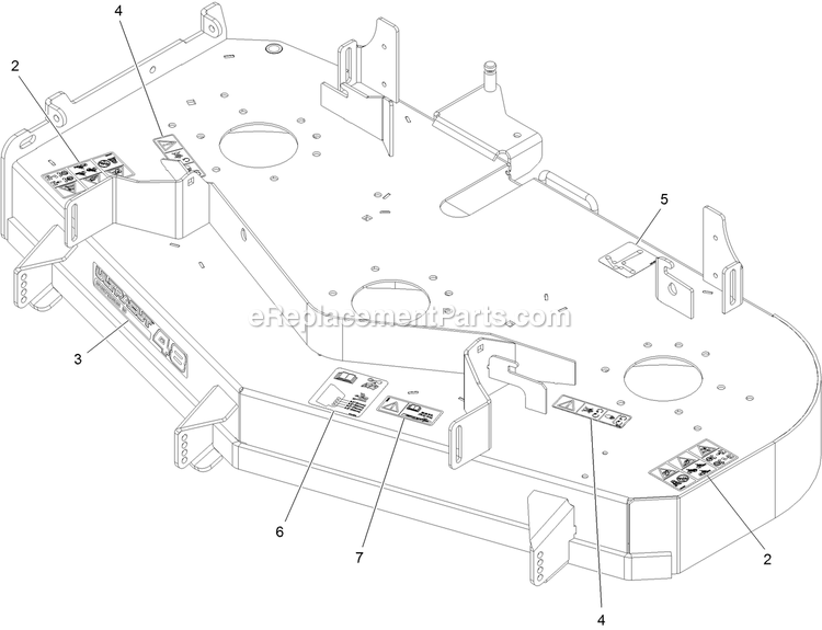 Deck With Decals Assembly Diagram and Parts List for RAE708GEM48300 (406294345-408644345)(2020) Exmark Lawn Mower