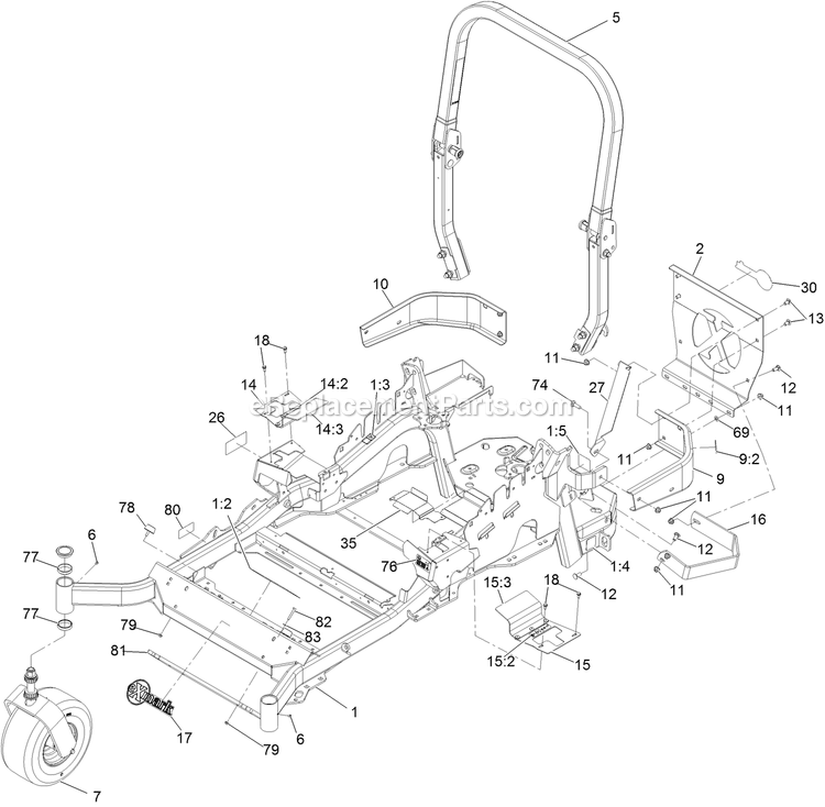 Mainframe Assembly Diagram and Parts List for LZE730GKA524C2 (400000000-402082299)(2017) Exmark Lawn Mower