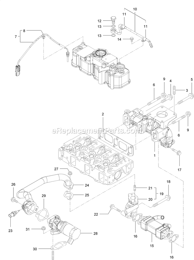 Exhaust Manifold Assembly Diagram and Parts List for LZS88CDYM96RW0 (402082300-404314158)(2018) Exmark Lawn Mower