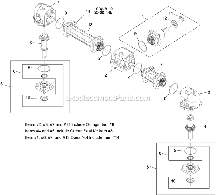 Gearbox Assembly Diagram and Parts List for NV730EKC48 (313000000-313999999)(2013) Exmark Lawn Mower