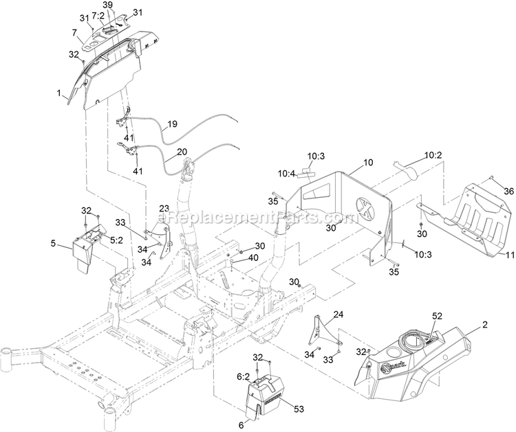 Control Panel Assembly Diagram and Parts List for RAE708GEM52300 (406294345-408644345)(2020) Exmark Lawn Mower