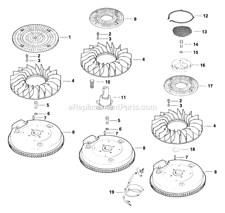 Flywheel Diagram and Parts List for TR-17K 70000 Exmark Lawn Mower
