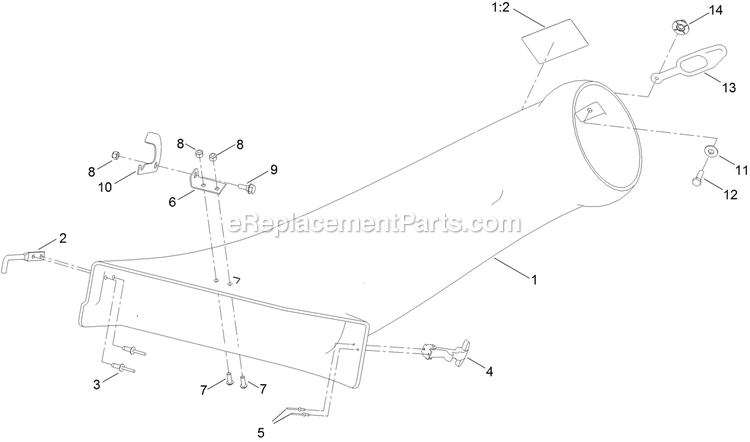 Chute Assemby Diagram and Parts List for 142-6387 (408644346-411294211)(2021) Exmark Lawn Tractor Accessories