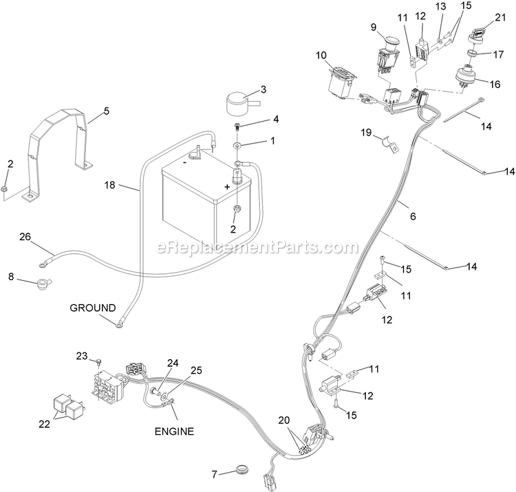 Electrical Group Diagram and Parts List for TT24KAE (850000-919999)(2010) Exmark Lawn Mower