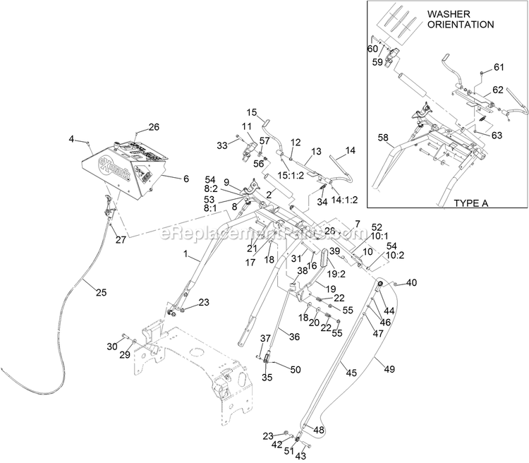 Handle Assembly Diagram and Parts List for TTS680PKC483E0 (315000000-315999999)(2015) Exmark Lawn Mower