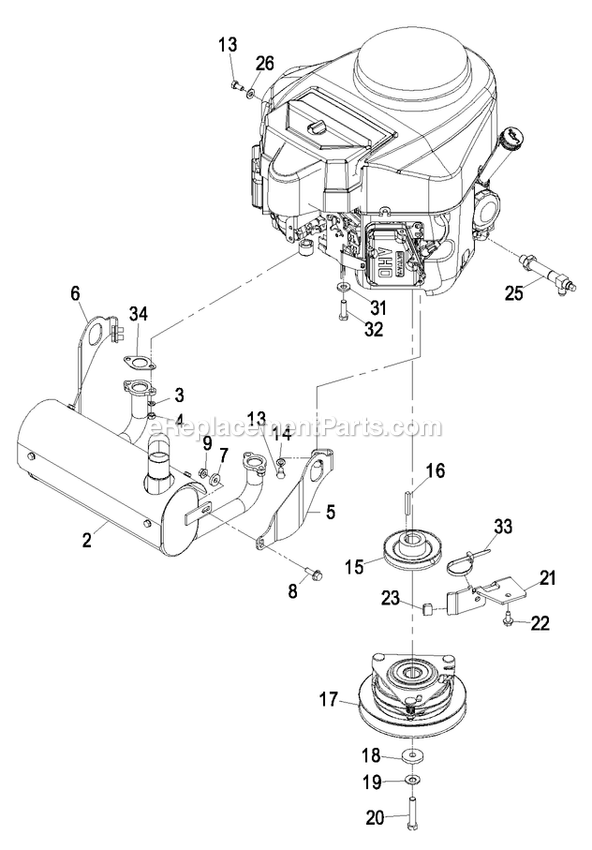 Engine Group Diagram and Parts List for VT24KAS484 (850000-919999)(2010) Exmark Lawn Mower