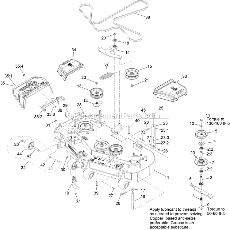 Deck Assembly Diagram and Parts List for TTS541CKA48300 (316000000-399999999)(2016) Exmark Lawn Mower