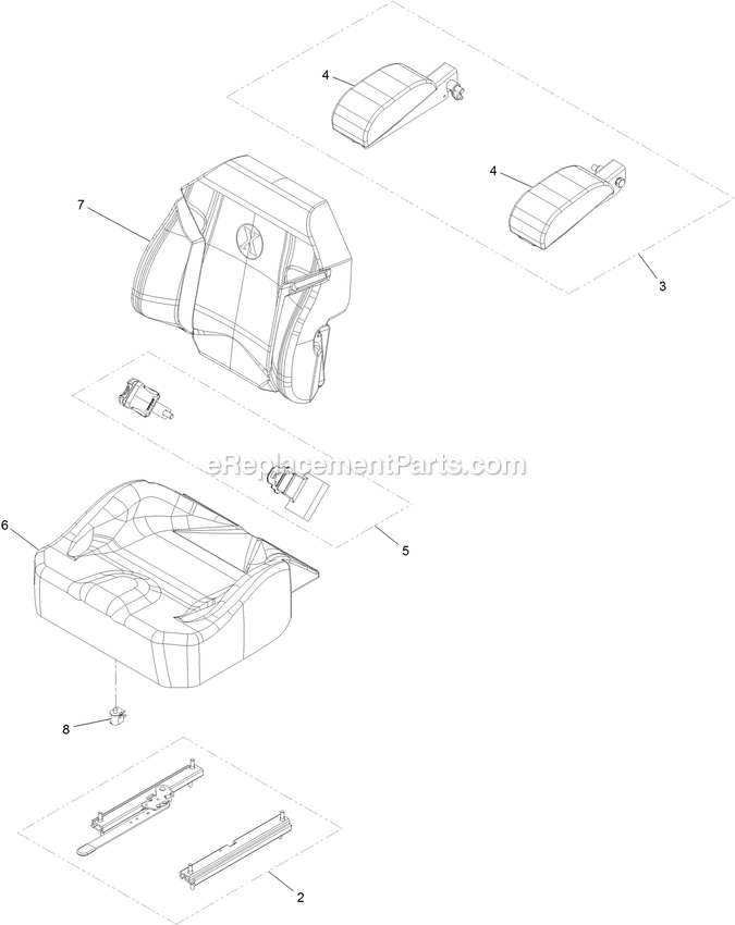 Seat With Tracks Assembly Diagram and Parts List for LZS749AKC72400 (316000000-316999999)(2016) Exmark Lawn Mower