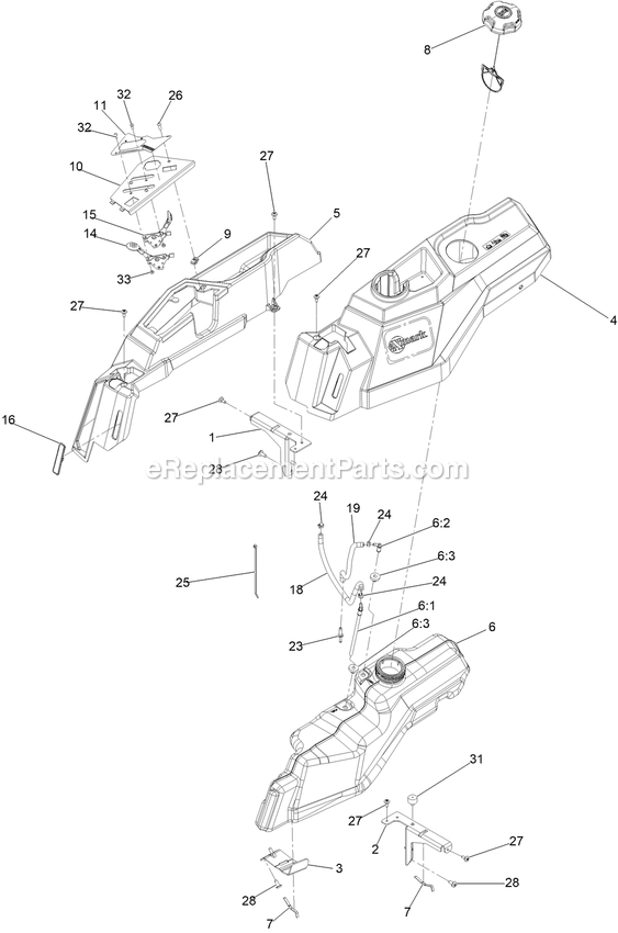 Fuel Assembly Diagram and Parts List for QZS708GEM54200 (408644346-411294211)(2021) Exmark Lawn Mower