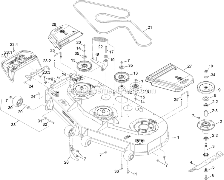 Deck Assembly Diagram and Parts List for VTS740PKC60400 (402082300-404314158)(2018) Exmark Lawn Mower