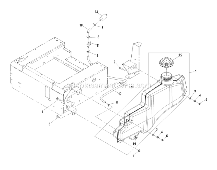 Fuel Group Diagram and Parts List for QST20BE422 (790000-849999)(2009) Exmark Lawn Mower