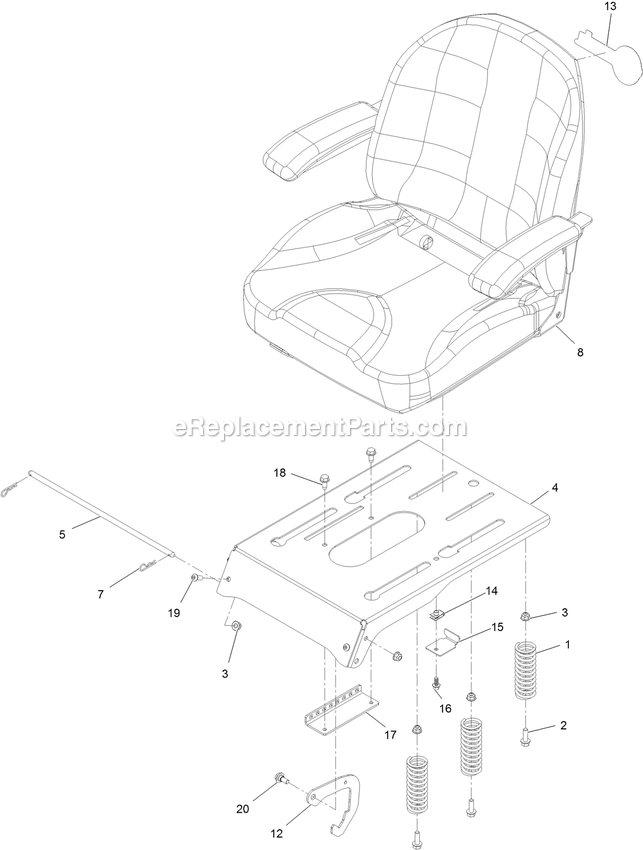 Seat Assembly (1) Diagram and Parts List for QZS708GEM50200 (406294345-408644345)(2020) Exmark Lawn Mower