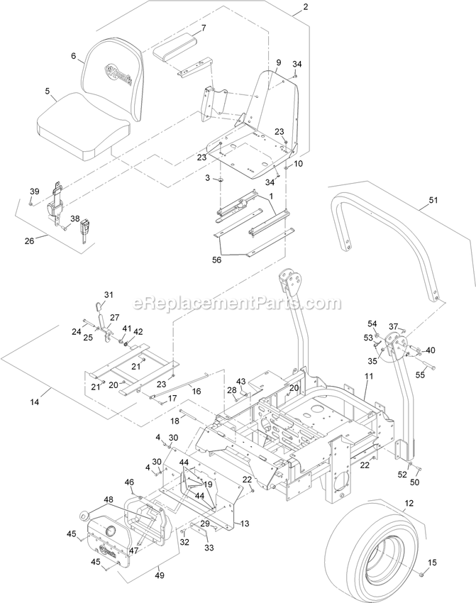 Mainframe Group Diagram and Parts List for LZ28KA665 (670000-719999)(2007) Exmark Lawn Mower