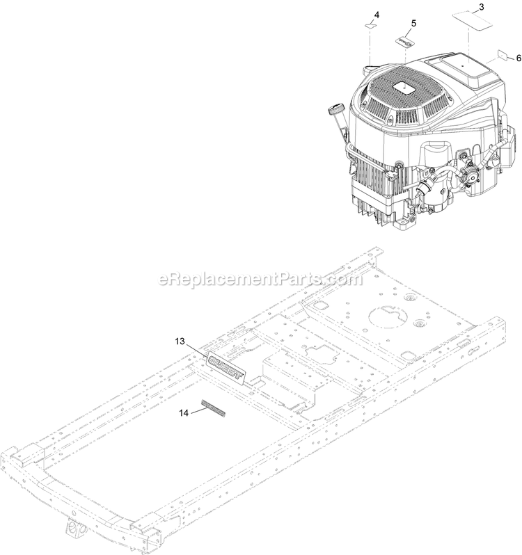 Main Frame And Engine Decals Diagram and Parts List for QZS708GEM54200 (408644346-411294211)(2021) Exmark Lawn Mower