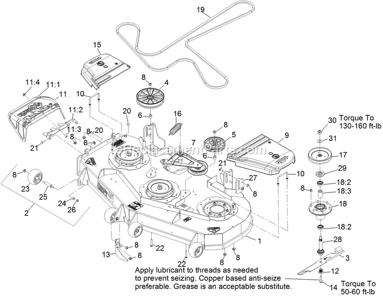 Deck Assembly Diagram and Parts List for LZE740KC604 (312000000-312999999)(2012) Exmark Lawn Mower