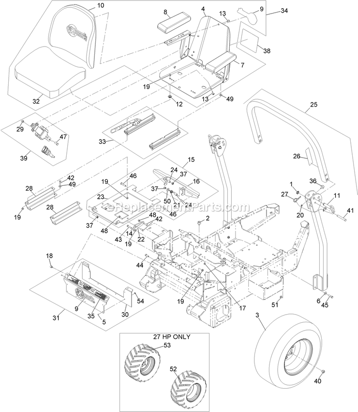 Main Frame Group (1) Diagram and Parts List for FR20KC (600000-669999)(2006) Exmark Lawn Mower