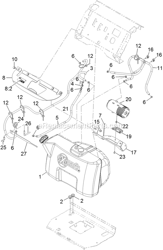 Fuel Tank Mounting Assembly Diagram and Parts List for VTS541CKA36300 (315000000-315999999)(2015) Exmark Lawn Mower