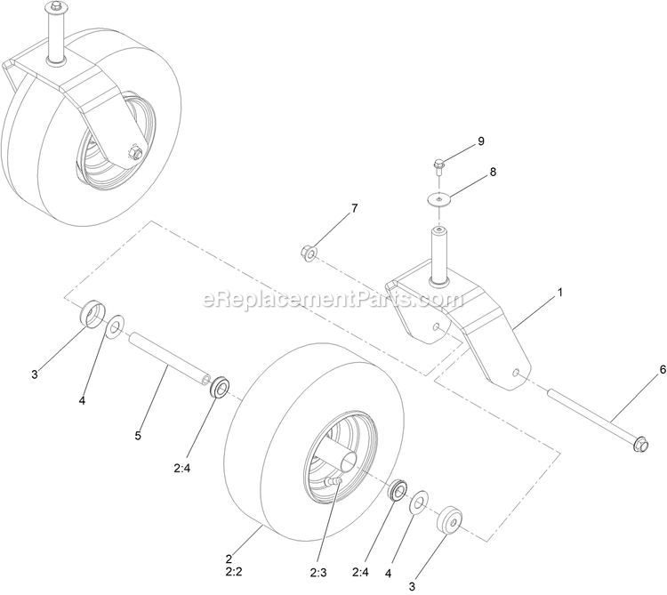 Caster Tire Assembly Diagram and Parts List for QZS708GEM54200 (408644346-411294211)(2021) Exmark Lawn Mower