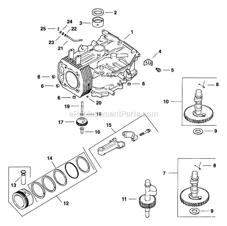 Crankcase Diagram and Parts List for TT3614KC (160000-169999)(1998) Exmark Lawn Mower