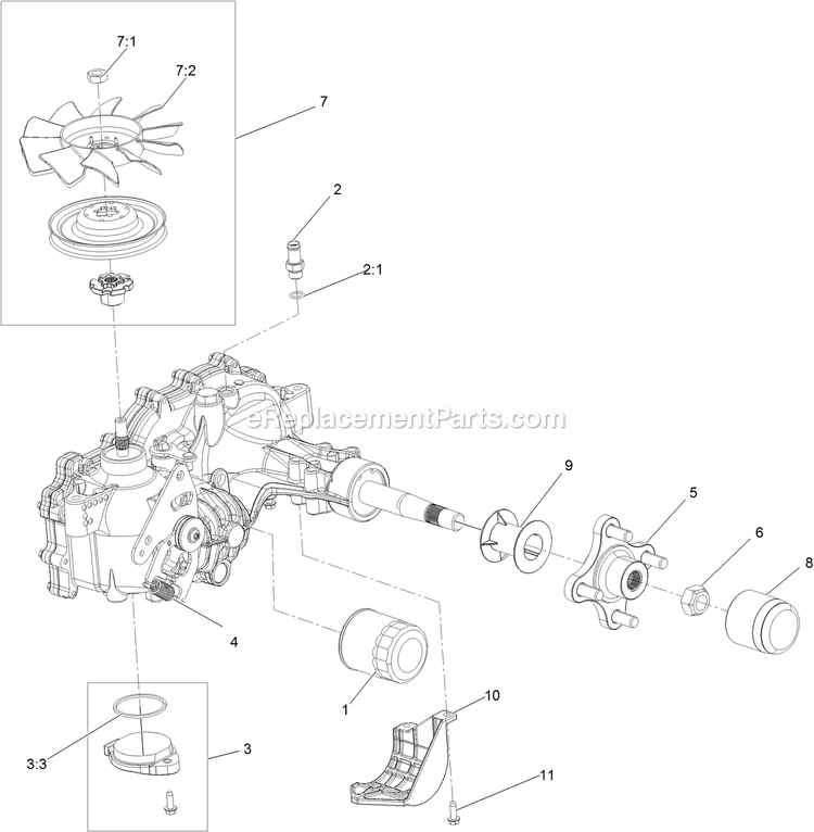Lh Transaxle Assembly Diagram and Parts List for RAE691GKA48C00 (408644346-999999999)(2021) Exmark Lawn Mower