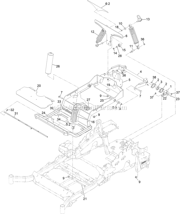 Full Suspension Assembly Diagram and Parts List for LZE751GKA604C1 (408644346-999999999)(2021) Exmark Lawn Mower