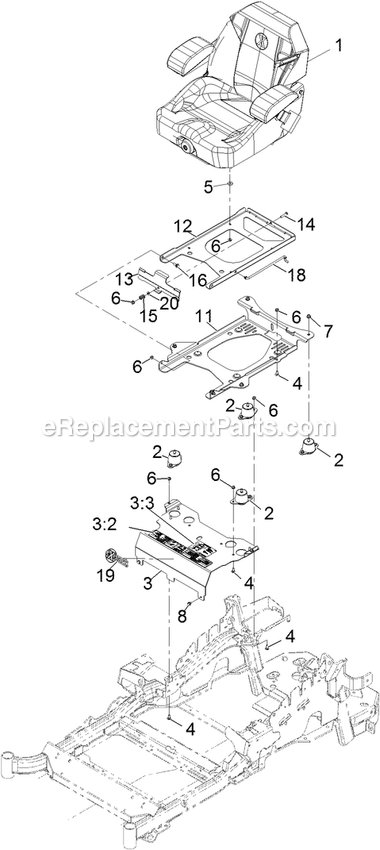 Seat Assembly (2) Diagram and Parts List for LZS749EKC604 (313000000-313999999)(2013) Exmark Lawn Mower