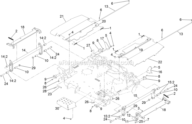 Center Deck Fold Assembly Diagram and Parts List for LZX980EKC96RW0 (406294345-408644345)(2020) Exmark Lawn Mower