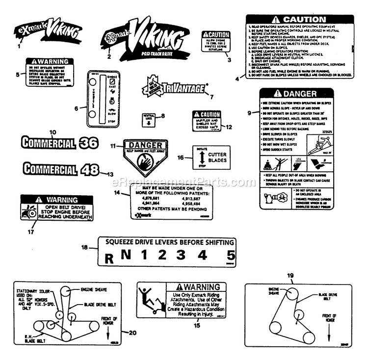 Decals Diagram and Parts List for V4815KC (130000-149999)(1997) Exmark Lawn Mower