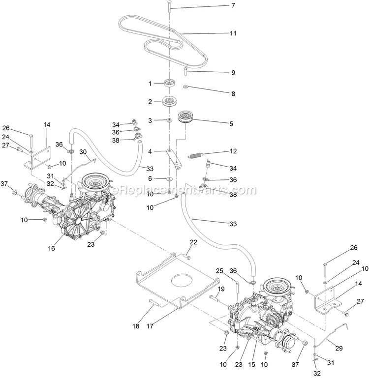 Traction Drive Assembly Diagram and Parts List for QZS708GEM60200 (404314159-406294344)(2019) Exmark Lawn Mower