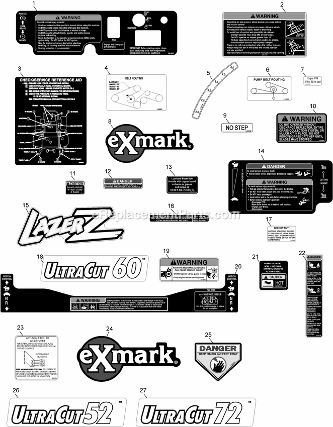 Decal Group Diagram and Parts List for LAS25KC604N (720000-789999)(2008) Exmark Lawn Mower