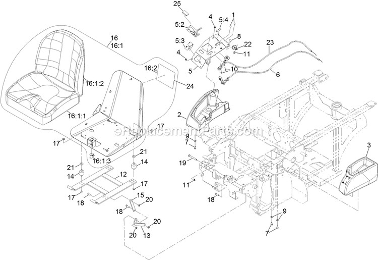 Seat And Consoles Assembly Diagram and Parts List for NVS640CKC42000 (316000000-399999999)(2016) Exmark Lawn Mower