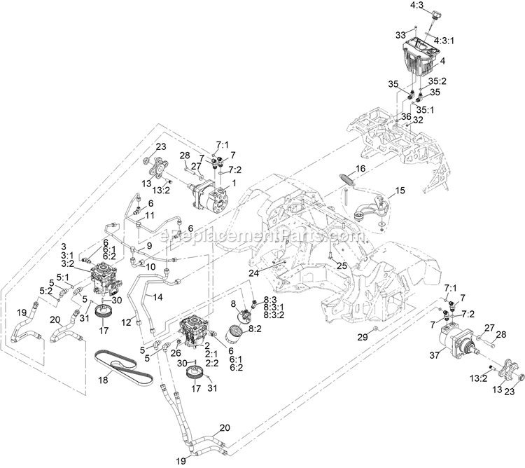 Hydraulic Assembly Diagram and Parts List for STS730GKA52400 (408644346-411294211)(2021) Exmark Lawn Mower