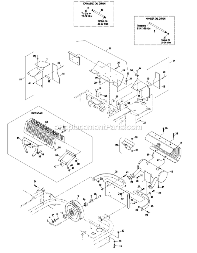 Engine Deck Group (2) Diagram and Parts List for LAS25KC604B (670000-719999)(2007) Exmark Lawn Mower