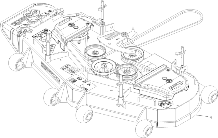 Complete Deck Assembly Diagram and Parts List for TTX650EKC52400 (316000000-399999999)(2016) Exmark Lawn Mower