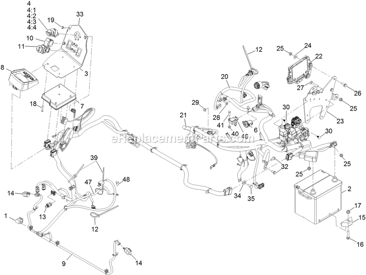 Electrical Assembly Diagram and Parts List for LZS80TDYM604W0 (402082300-404314158)(2018) Exmark Lawn Mower