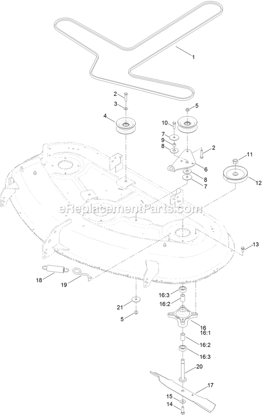 54 Inch Deck, Belt And Blade Assembly Diagram and Parts List for QTE708GEM54100 (315000000-315999999)(2015) Exmark Lawn Mower