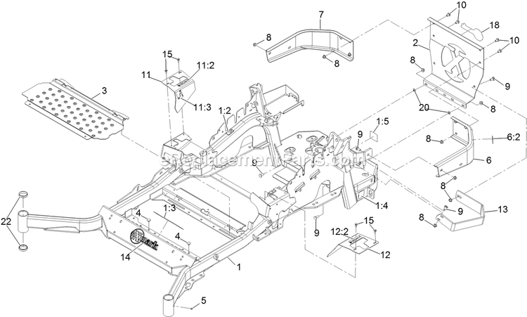 Main Frame Assembly Diagram and Parts List for LZE751GKA724A1 (402082300-404314158)(2018) Exmark Lawn Mower