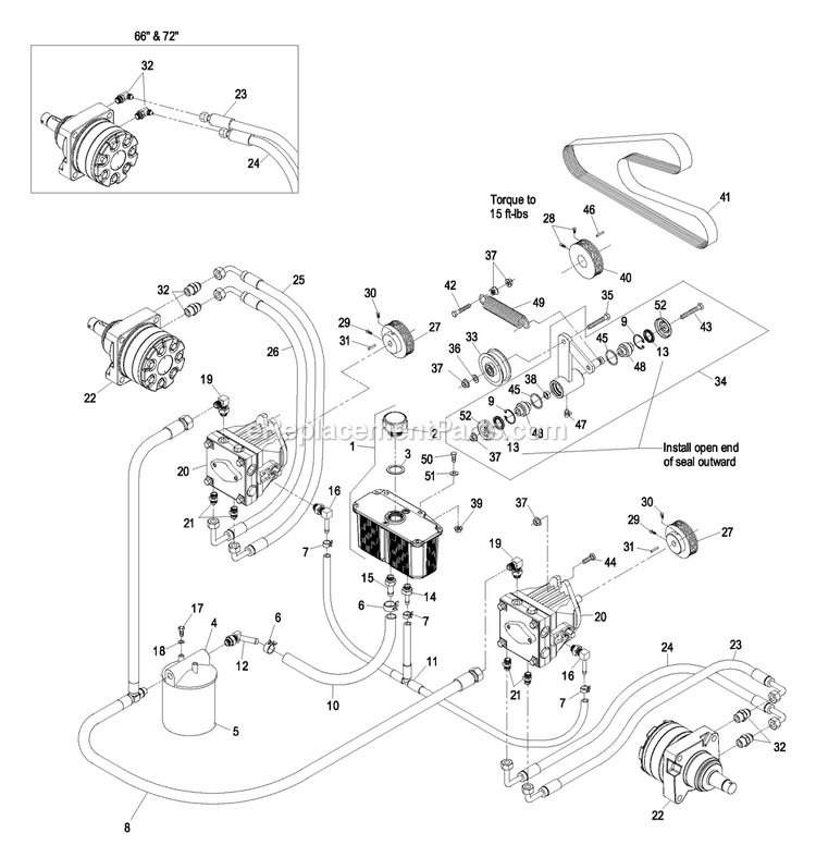 Hydraulic Group Diagram and Parts List for LZ30KC665 (600000-669999)(2006) Exmark Lawn Mower