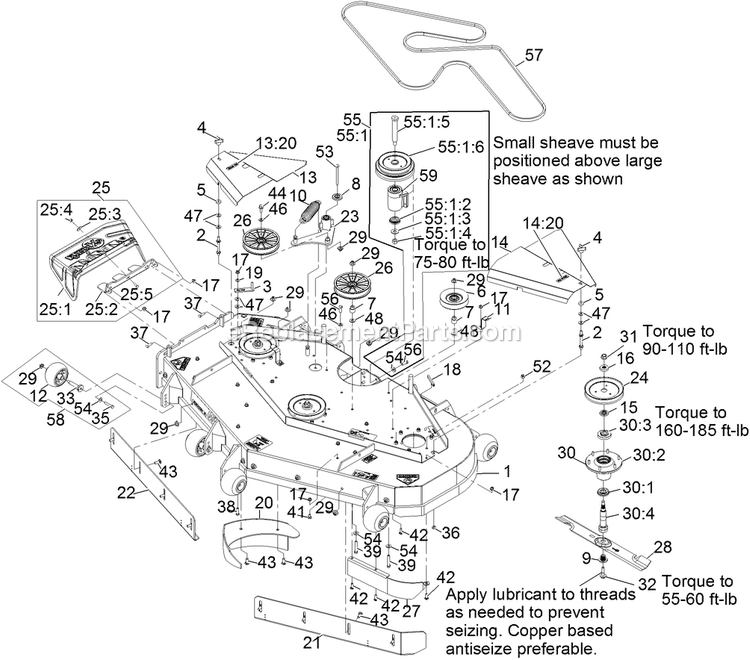 Deck Assembly Diagram and Parts List for LZDS902K605 (313000000-313999999)(2013) Exmark Lawn Mower
