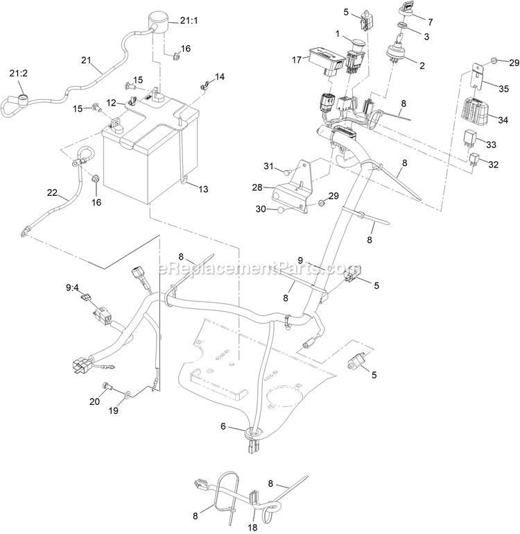 Electrical Assembly Diagram and Parts List for TTX691CKA60400 (408644346-411294211)(2021) Exmark Lawn Mower