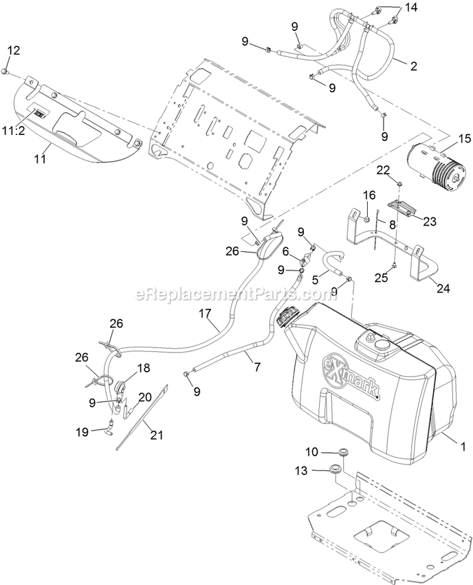 Fuel Tank Mounting Assembly Diagram and Parts List for VTS691KA484CA (313000000-313999999)(2013) Exmark Lawn Mower