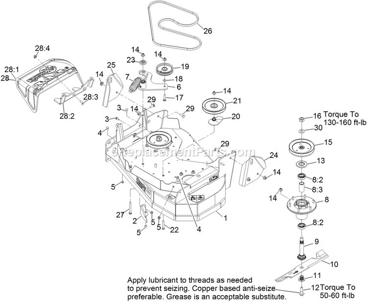 Deck Assembly Diagram and Parts List for VTS541CKA36300 (315000000-315999999)(2015) Exmark Lawn Mower