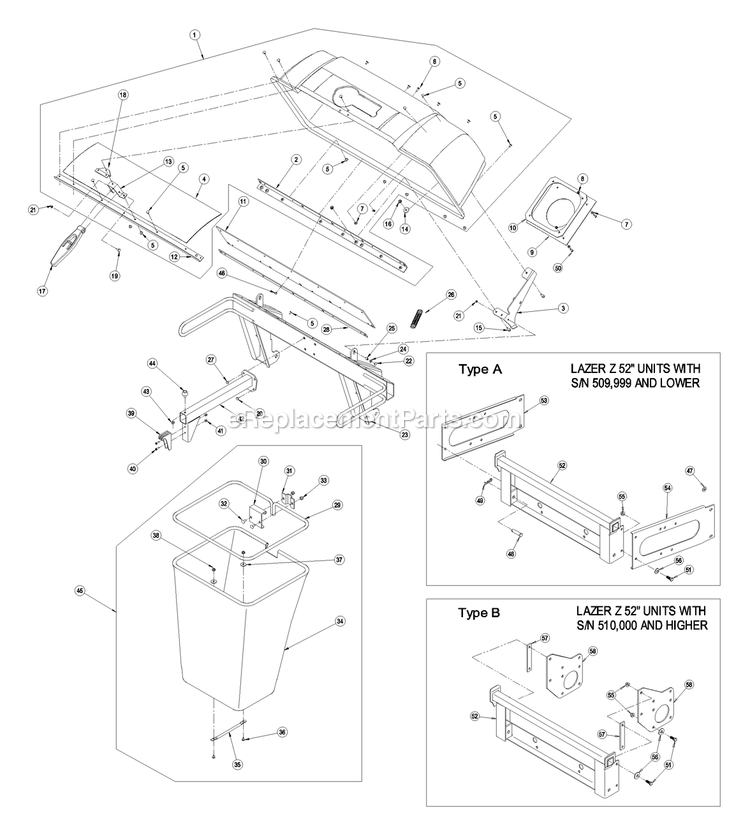 Hood And Bag Assembly (1) Diagram and Parts List for LZUV52 (670000-719999)(2007) Exmark Lawn Tractor Accessories