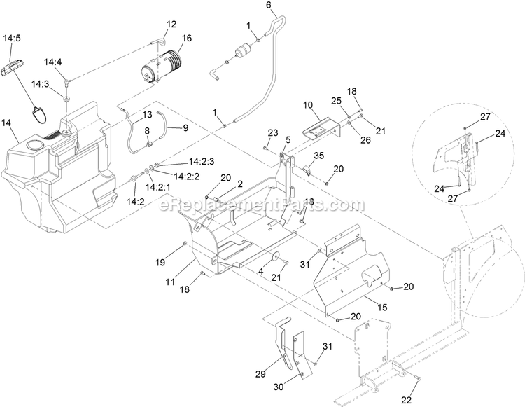 Fuel Tank Assembly Diagram and Parts List for NVS740CKC48000 (400000000-402082299)(2017) Exmark Lawn Mower